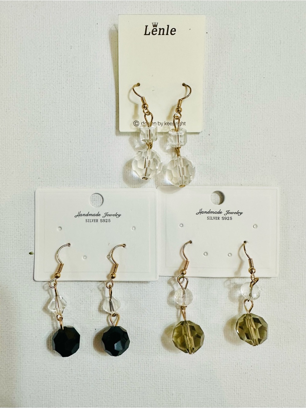 3 Pair Classic Neutral Crystal Drop Earring Bundle Gold Tone